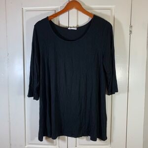 Free to Live Womens 2X Black 3/4 Sleeve Scoop Neck Tunic Top Made in USA